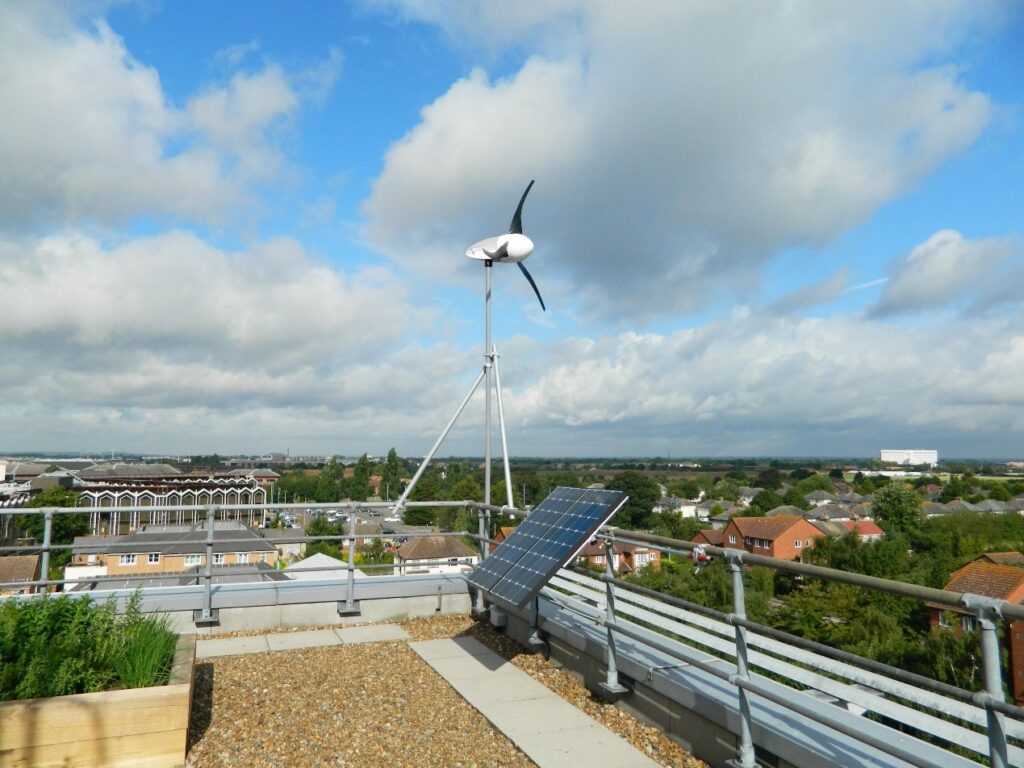 Small wind turbine installed in a hotel